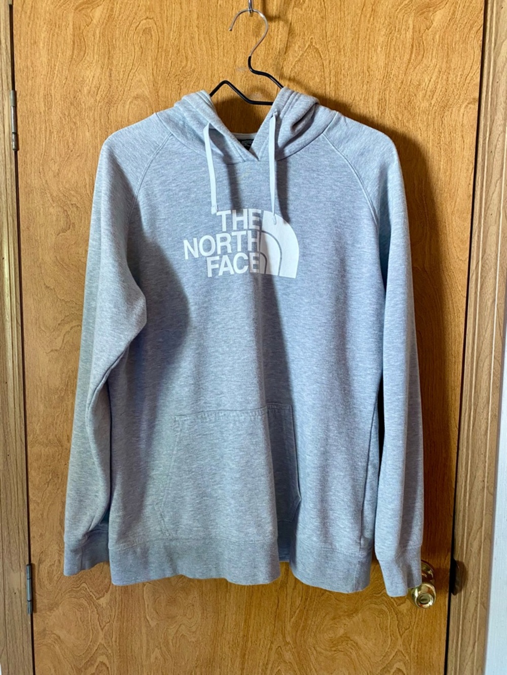The North Face Light Gray Pullover Hoodie with White Logo